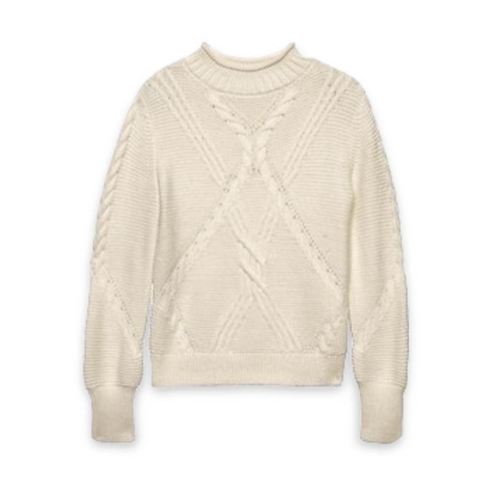 Banana Republic Chunky Mixed Cable Mock-Neck Sweater Ivory Merino Alpaca M